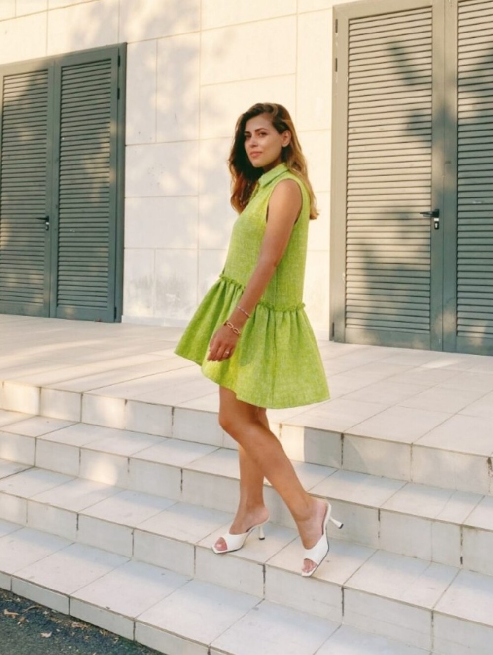 Zara Lime Lime Green Tweed Sleeveless Summer Mini Dress Size Medium